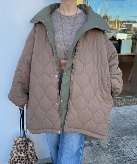 リバーシブル中綿モンスターコート(カーキ×モカ)