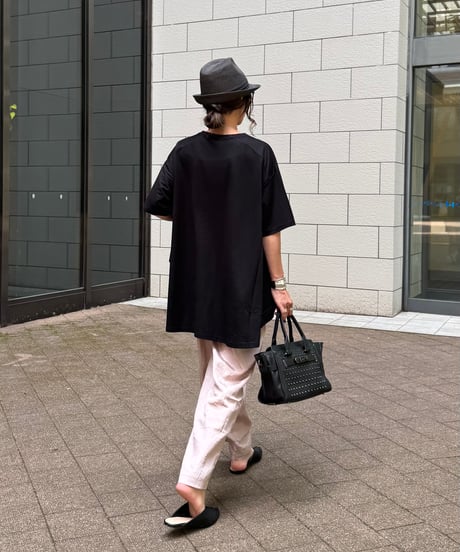 接触冷感裾フレア5分袖Tシャツ(ブラック)