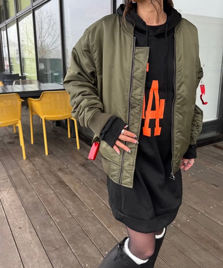裏起毛ロゴプリントパーカーワンピース