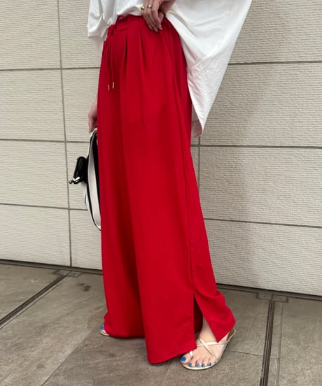 接触冷感ギャザータックワイドパンツ(レッド)