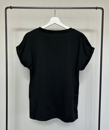 ロールアップフレンチスリーブロゴTシャツ(ブラック)