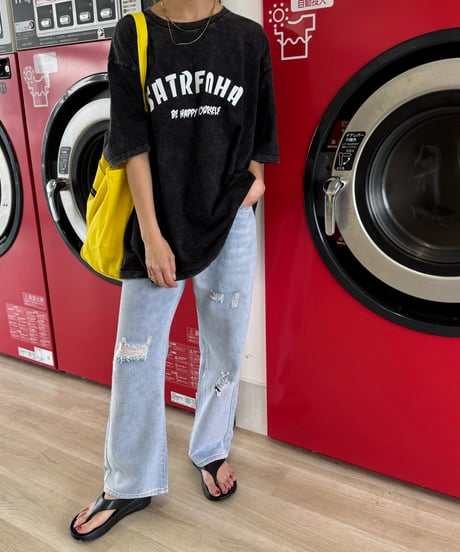 ウォッシュ加工ロゴTシャツ(ブラック)
