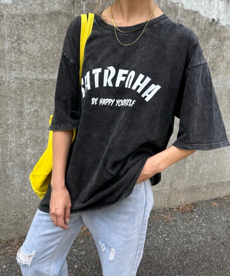 ウォッシュ加工ロゴTシャツ(ブラック)