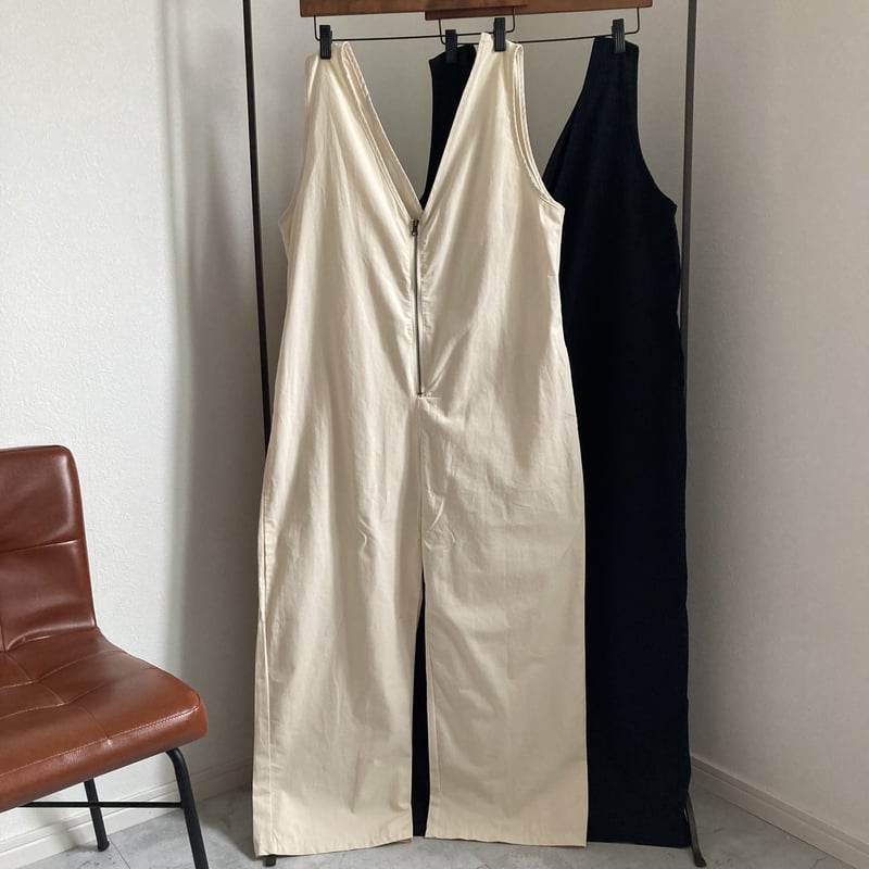 フロントジップワイドサロペット(ライトベージュ） | COPINE