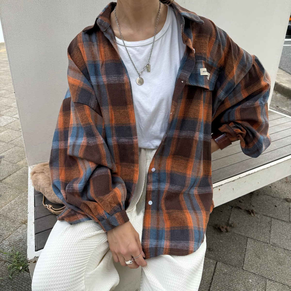 オーバーサイズチェック柄シャツ(ブラウン) | COPINE オーバーサイズチェック柄シャツ(ブラウン) | COPINE