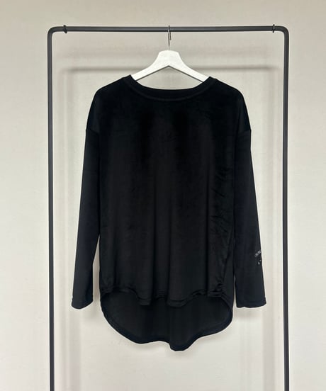 袖ワンポイント刺繍シアーベロアロンT(ブラック)