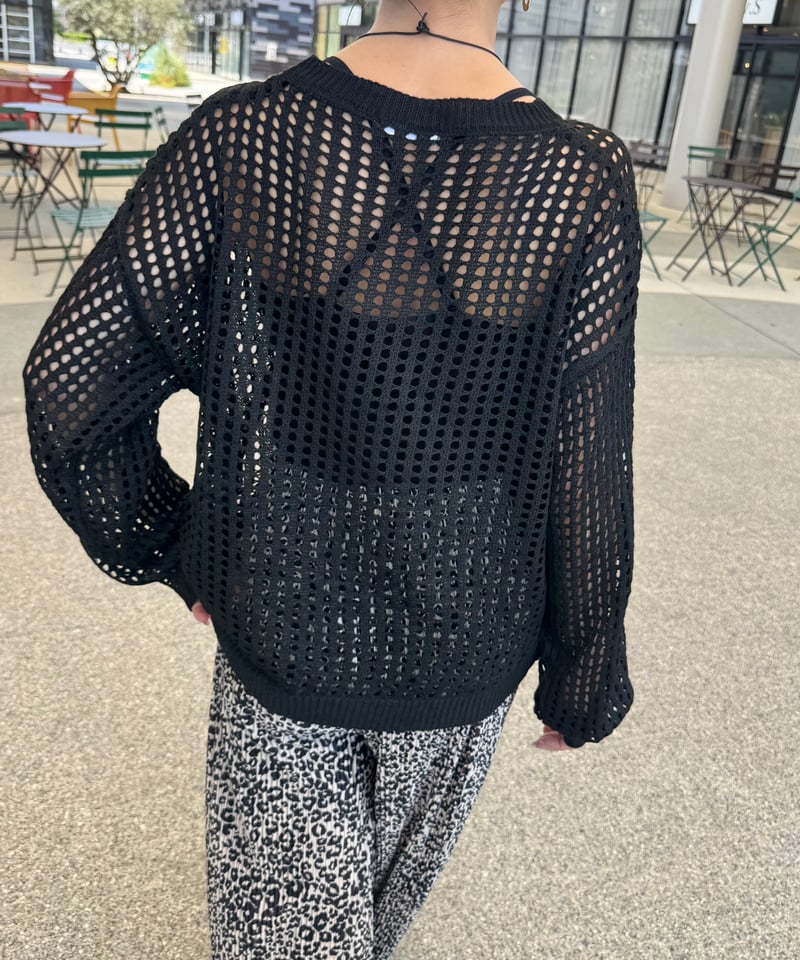 トップス　ネットトップス　メッシュ　ニット　ブラック　ネット　vintage メッシュ編みニットトップス(ブラック） | COPINE