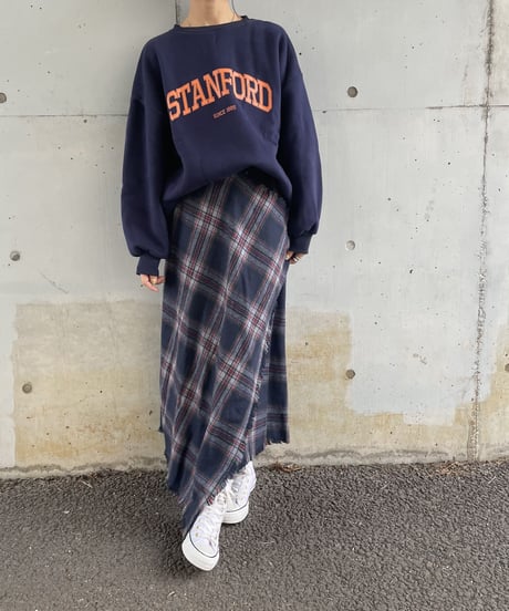 巻きスカート風チェック柄ロングスカート