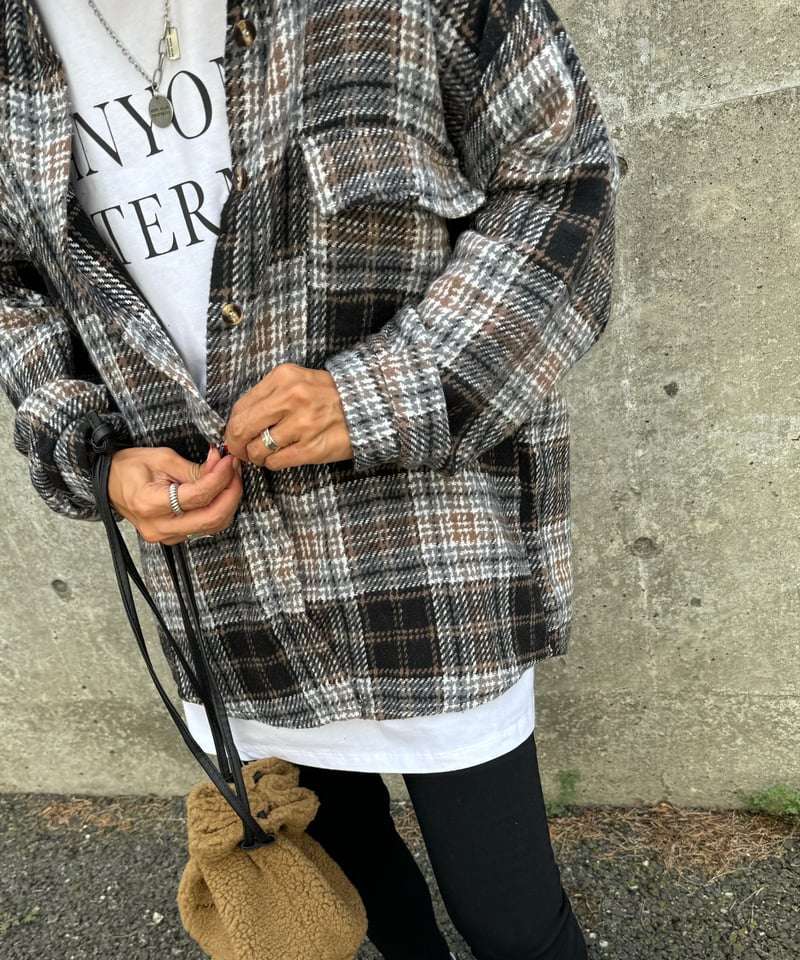 ルーズ起毛チェック柄シャツ(ブラック) | COPINE