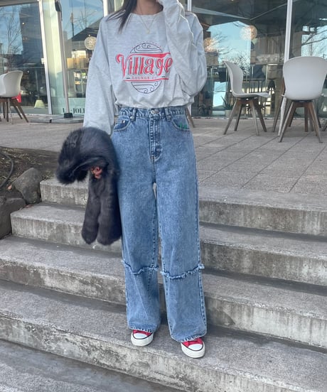 裾切替ワイドデニムパンツ(2size)