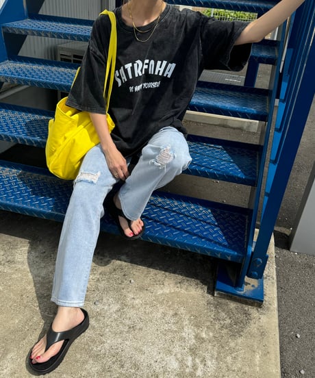 ダメージ加工ワイドデニムパンツ