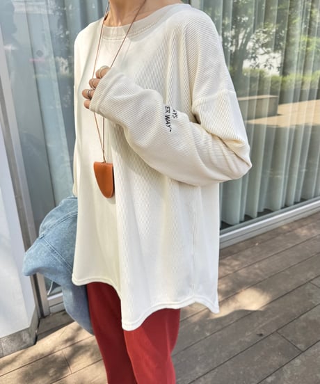 袖ワンポイント刺繍シアーベロアロンT(アイボリー)