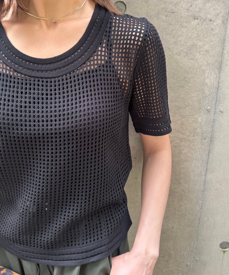Marithe Francois Girbaud黒 メッシュ　サマーニット 半袖メッシュサマーニット(ブラック） | COPINE