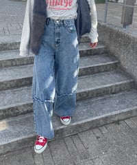 裾切替ワイドデニムパンツ(2size)
