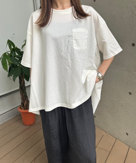 接触冷感裾フレア5分袖Tシャツ(ホワイト)