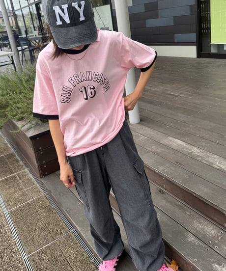 配色プリントTシャツ(ピンク)