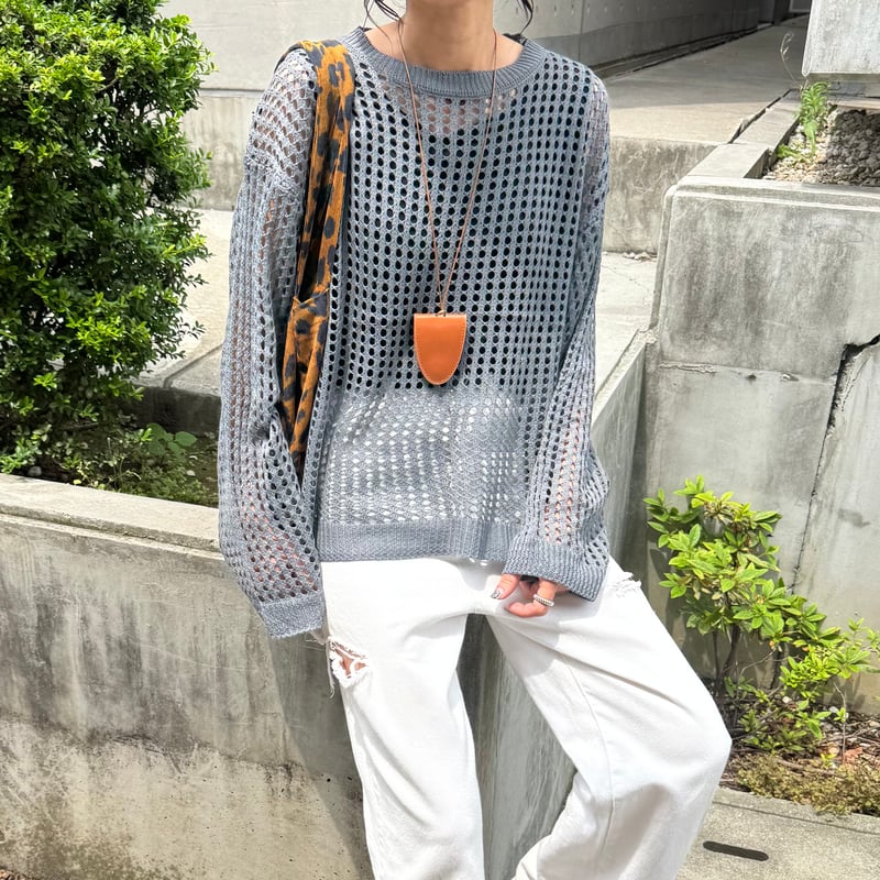 Lamrof Ami Crew Neck メッシュ ニット トップス メッシュ編みニットトップス(グレー) | COPINE