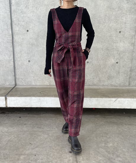 起毛チェック柄サロペット