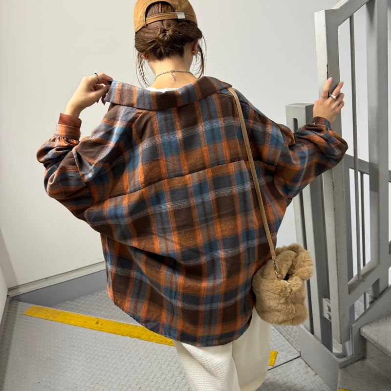 オーバーサイズチェック柄シャツ(ブラウン) | COPINE