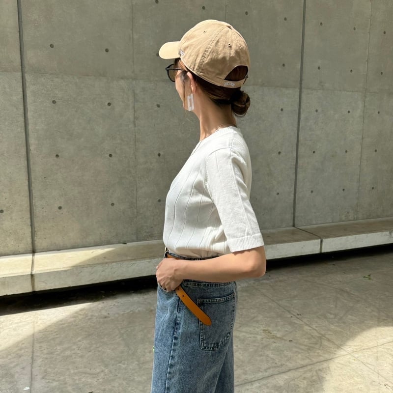 5分袖サマーワイドリブニットトップス(オフホワイト) | COPINE 5分袖サマーワイドリブニットトップス(オフホワイト) | COPINE
