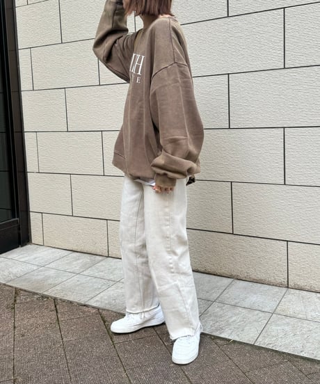 カットオフストレートデニムパンツ(ライトグレー)