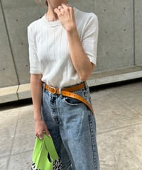 5分袖サマーワイドリブニットトップス(オフホワイト)