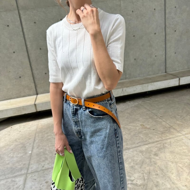 5分袖サマーワイドリブニットトップス(オフホワイト) | COPINE 5分袖サマーワイドリブニットトップス(オフホワイト) | COPINE