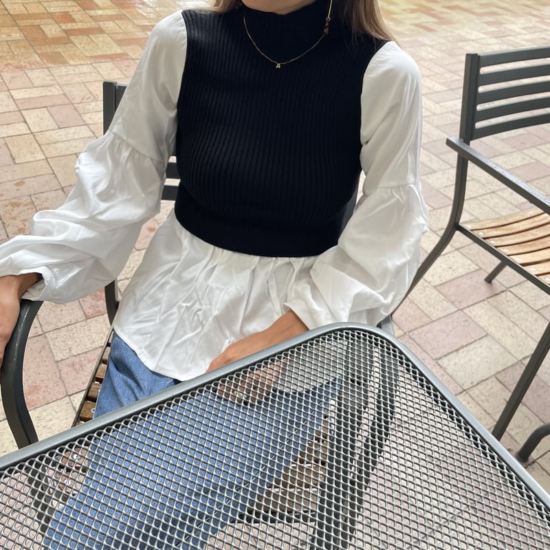 ボリューム袖ニットドッキングシャツ(ブラック) | COPINE ボリューム袖ニットドッキングシャツ(ブラック) | COPINE