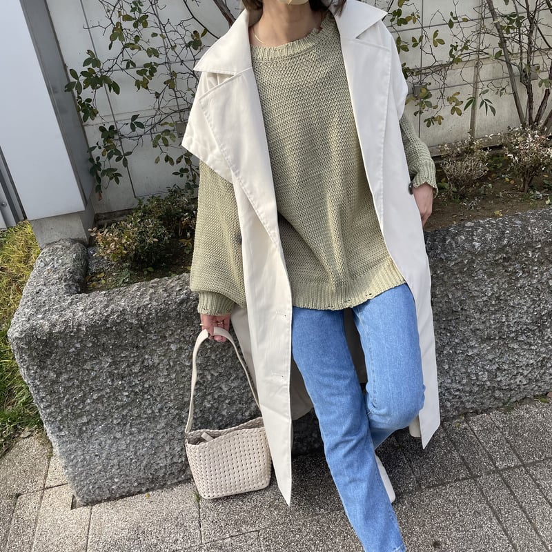 ギャバ袖2WAYロングコート(アイボリー) | COPINE ギャバ袖2WAYロングコート(アイボリー) | COPINE