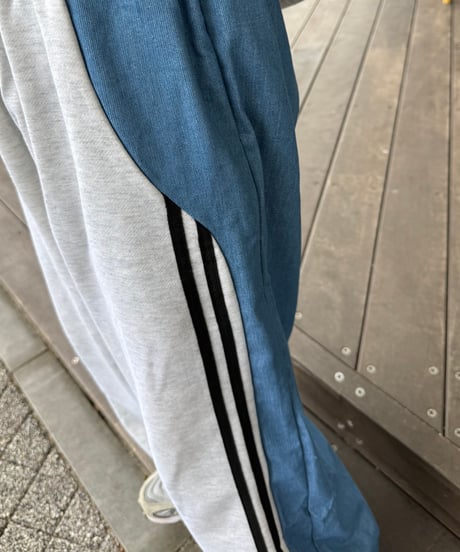異素材ミックスサイドラインスウェットパンツ