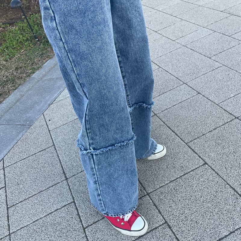レイヤード 切り替えファッショナブルデニムワイドパンツ4052908 レイヤード 切り替えファッショナブルデニムワイドパンツ4052908