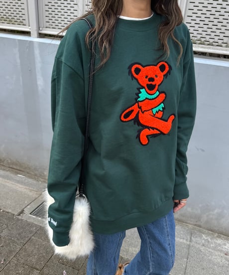 デッドベアサガラ刺繍ビッグスウェット(ダークグリーン)
