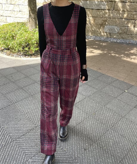 起毛チェック柄サロペット