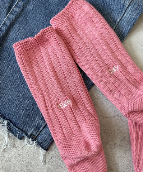 『nice day』ロゴ刺繍リブソックス(5color)