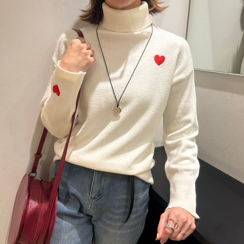 ハート柄タートルニット(ホワイト) | COPINE