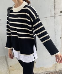 サイドスリットボーダーニット(ブラック)