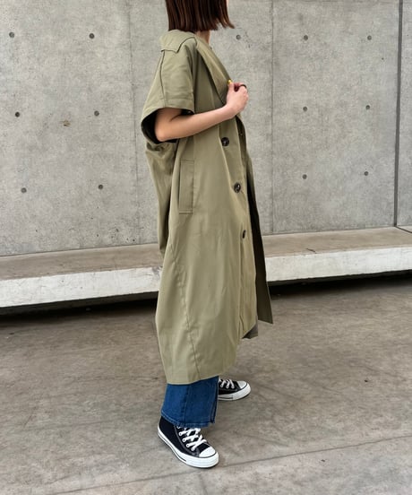 ギャバ袖2WAYロングコート(カーキ)