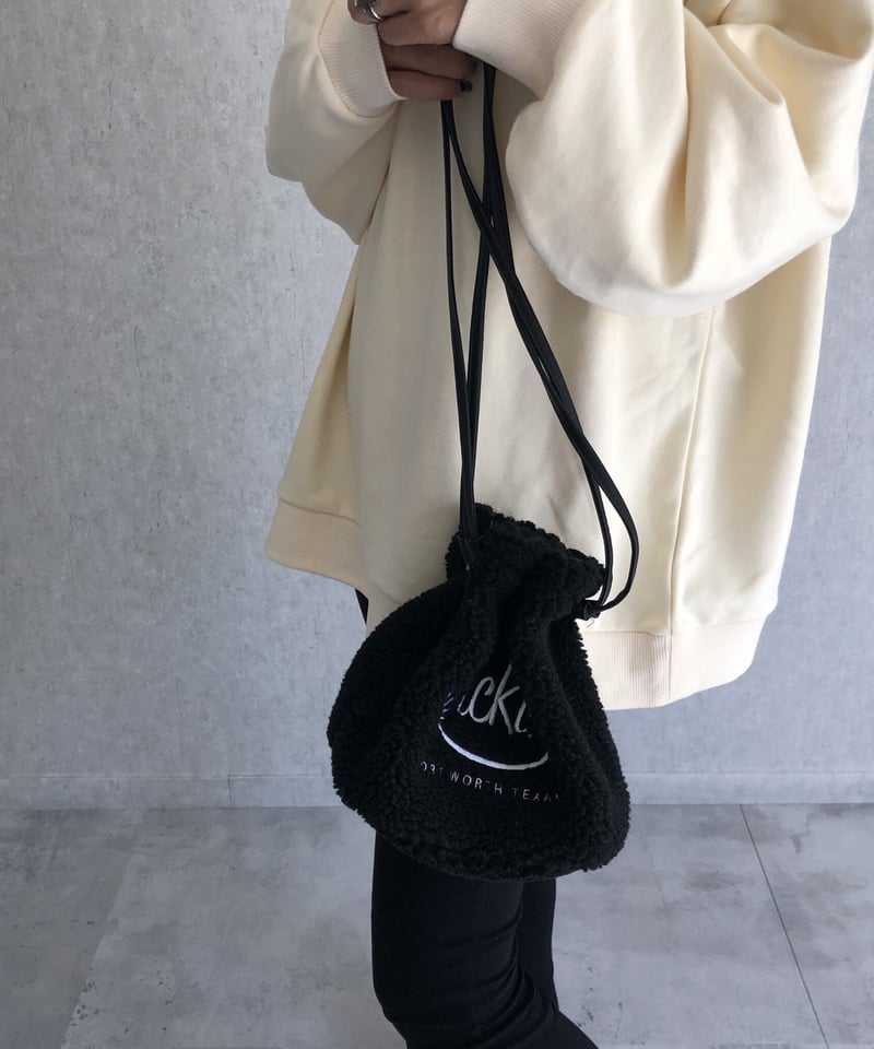 [581]デニム × ブラックボア ＊ 巾着バッグ Dickiesボア巾着バッグ(3color) | COPINE