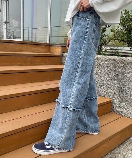 裾切替ワイドデニムパンツ(2size)