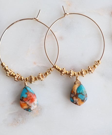 【nemon】Oyster copper turquoise marquise hoop (pierce/earring)