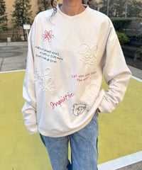 ロープ＆刺繍ラクガキポンチスウェードスウェット(アイボリー)