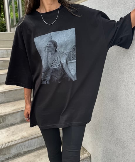 レディーフォトプリントビッグTシャツ(ブラック)