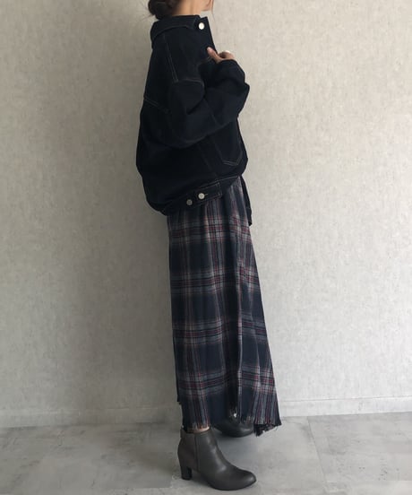 巻きスカート風チェック柄ロングスカート