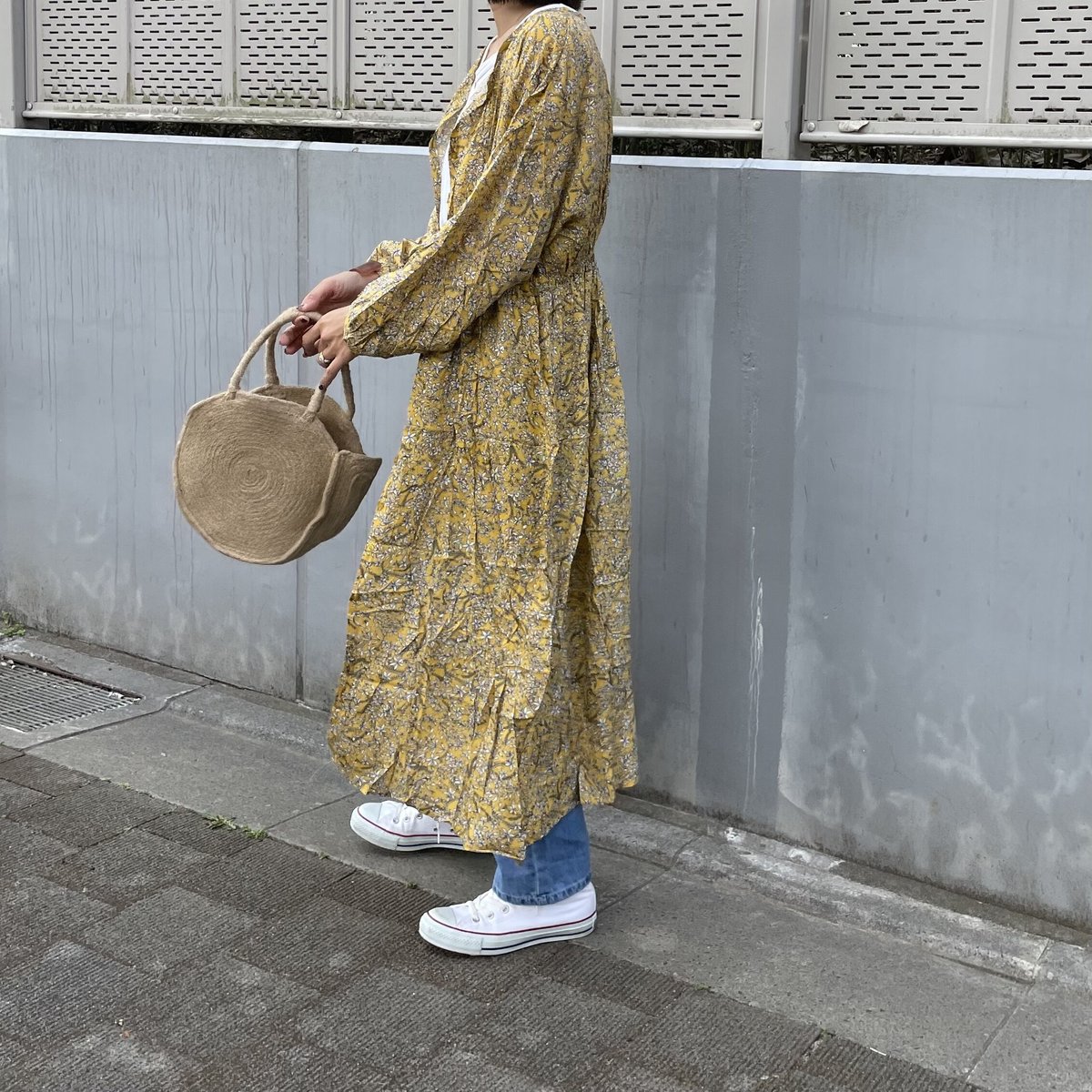 ウエストギャザー小花柄ガウンワンピース(イエロー) | COPINE ウエストギャザー小花柄ガウンワンピース(イエロー) | COPINE