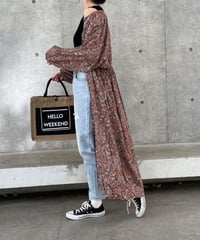 ウエストギャザー小花柄ガウンワンピース(オレンジブラウン)