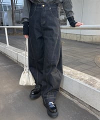 ステッチデザインカーブデニム(ブラック)