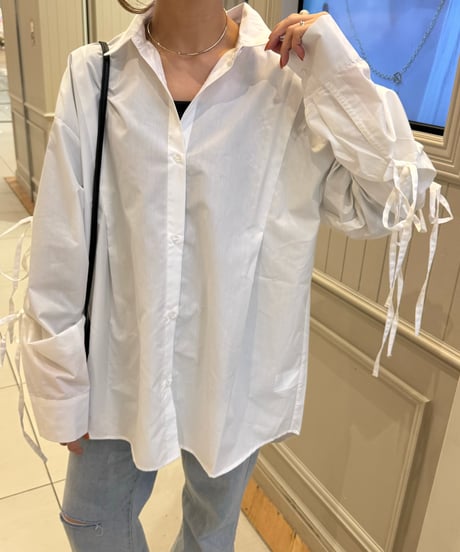 袖リボンブロードシャツ