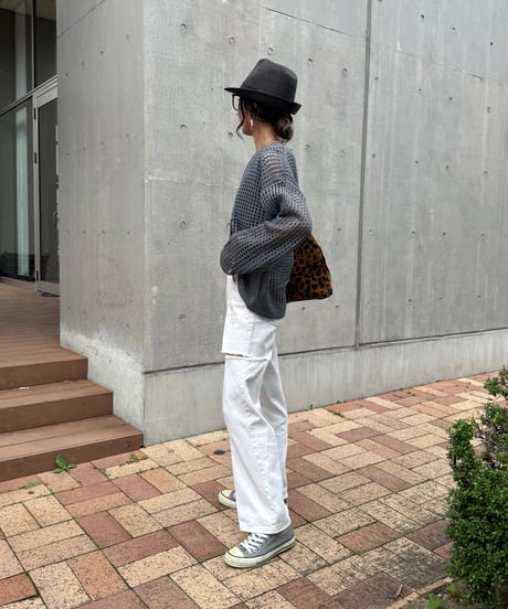 メッシュ編みニットトップス(グレー)