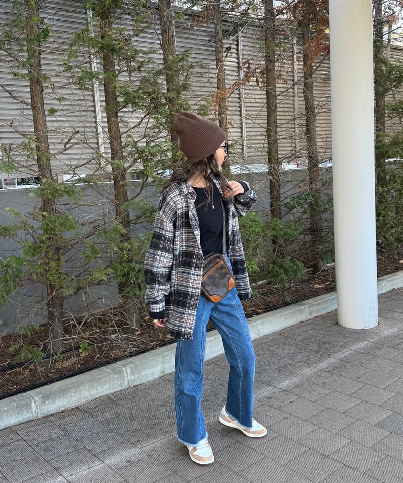 ルーズ起毛チェック柄シャツ(ブラック) | COPINE
