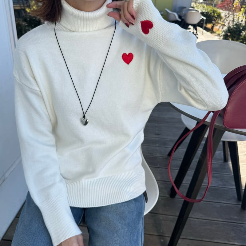 ハート柄タートルニット(ホワイト) | COPINE